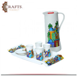 Hand-painted Porcelain and Thermoplastic Tea Set, 14 pieces
