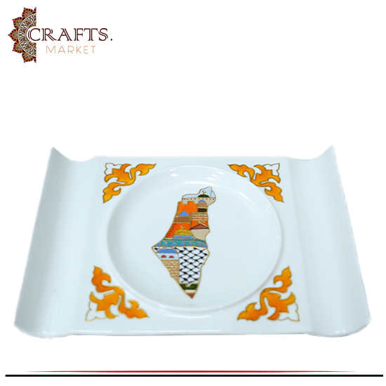 Hand-painted Porcelain and Thermoplastic Arabic coffee Pot with a Map of Palestine design, 8 pieces Hand-painted Porcelain and Thermoplastic Arabic coffee Pot with a Map of Palestine design, 8 pieces