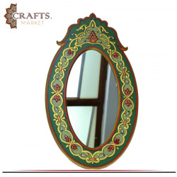 Hand-carved Wooden Hanging Mirror with a Floral Motif