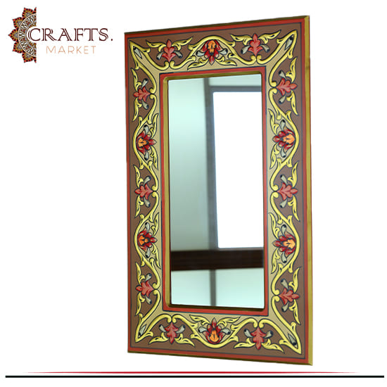 Hand-carved Wooden Hanging Mirror with a Floral Motif Hand-carved Wooden Hanging Mirror with a Floral Motif