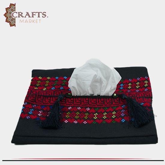 Handmade Black Embroidered Tissue Cover Decorated with peasant embroidery Handmade Black Embroidered Tissue Cover Decorated with peasant embroidery