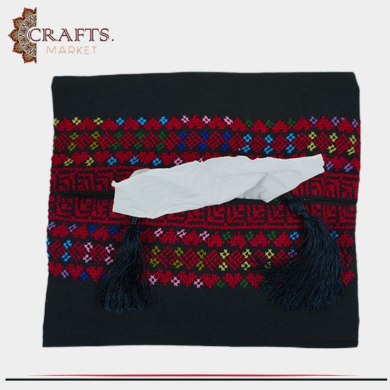Handmade Black Embroidered Tissue Cover Decorated with peasant embroidery Handmade Black Embroidered Tissue Cover Decorated with peasant embroidery