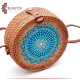 Handmade Beige Straw Women's Handbag Decorated with Mandala Design Handmade Beige Straw Women's Handbag Decorated with Mandala Design