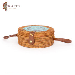 Handmade  honey-colored Straw Women's Bag decorated with a mandala design
