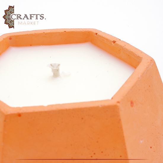 Handmade Orange Concrete Candle Hexagon Pot Handmade Orange Concrete Candle Hexagon Pot