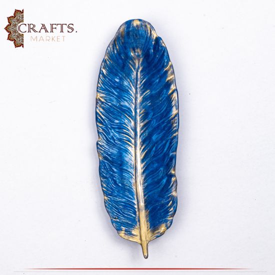 Handmade Blue Resin Serving Plate with Leaf design