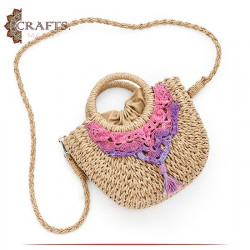 Handmade Beige straw Women Shoulder Bag