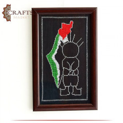 Hand-Embroidered  Palestine Map and Handalah  Design Wall Art