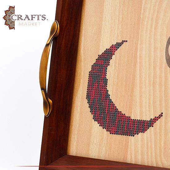 Handcrafted Dark Brown Wooden Tray With رمضان كريم design Handcrafted Dark Brown Wooden Tray With رمضان كريم design