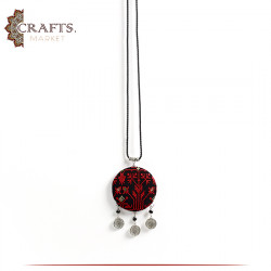Handmade Black Fabric Women Necklace with peasant embroidery