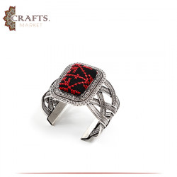 Handmade Metal Open Bangle Decorated with peasant embroidery