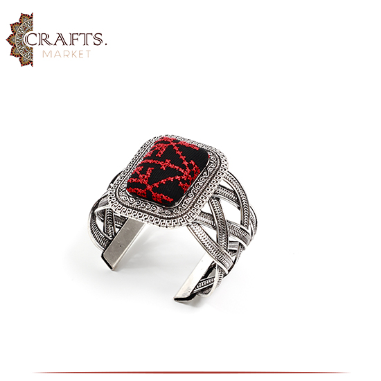 Handmade Metal Open Bangle Decorated with peasant embroidery