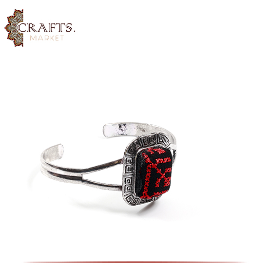 Handmade Metal Open Bangle Decorated with peasant embroidery