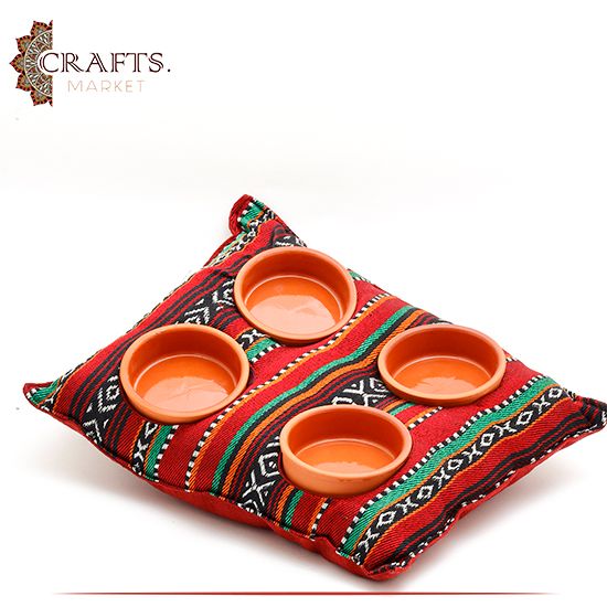 Handmade Multi-Color Serving Plates set with a Thermal Pad with a Heritage design, 5 pieces