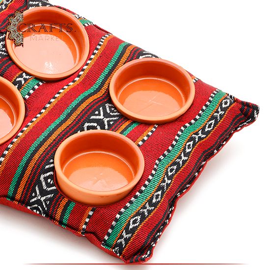 Handmade Multi-Color Serving Plates set with a Thermal Pad with a Heritage design, 5 pieces