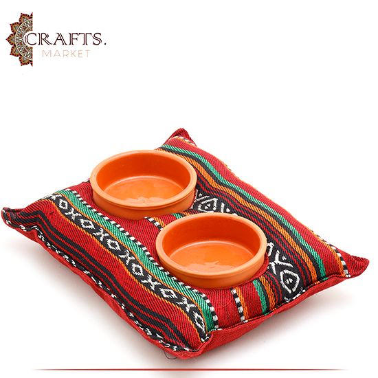 Handmade Multi-Color Serving Plates set with a Thermal Pad with a Heritage design, 3 pieces Handmade Multi-Color Serving Plates set with a Thermal Pad with a Heritage design, 3 pieces