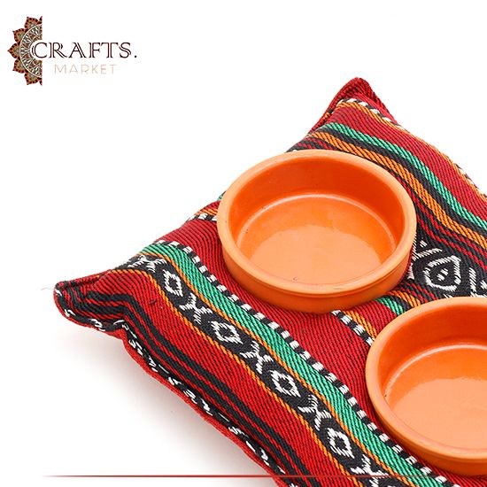 Handmade Multi-Color Serving Plates set with a Thermal Pad with a Heritage design, 3 pieces Handmade Multi-Color Serving Plates set with a Thermal Pad with a Heritage design, 3 pieces