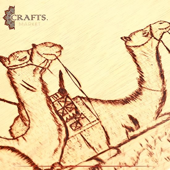 Wooden Pyrography Art  Camels  Design Wall Hanging