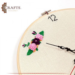 Handcrafted Beige Fabric Wall Clock Decorated with embroidery