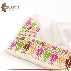 Handmade Embroidered Beige Tissue Cover