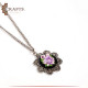 Silver Metal Necklace with a Hand-embroidered Pendant Roses design. Silver Metal Necklace with a Hand-embroidered Pendant Roses design.