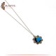 Silver Metal Necklace with a Hand-embroidered Pendant Blue Rose design. Silver Metal Necklace with a Hand-embroidered Pendant Blue Rose design.