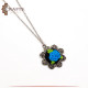 Silver Metal Necklace with a Hand-embroidered Pendant Blue Rose design. Silver Metal Necklace with a Hand-embroidered Pendant Blue Rose design.