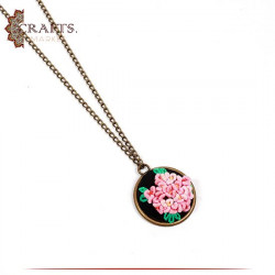 Handmade Brass Metal Necklace with a Hand-embroidered Pendant  Roses design.