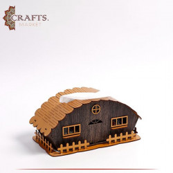Handmade Wooden Tissue Case in a Hut design