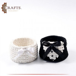 Handmade Duo-Color Crochet Mini Basket, Set 2 PCS