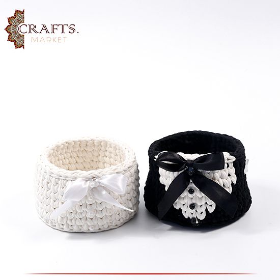 Handmade Duo-Color Crochet Mini Basket, Set 2 PCS Handmade Duo-Color Crochet Mini Basket, Set 2 PCS