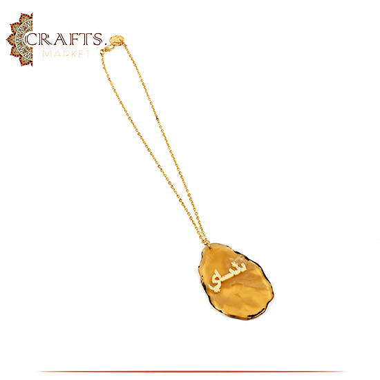 Handmade Golden Resin Pendant with the writing Tea Handmade Golden Resin Pendant with the writing Tea