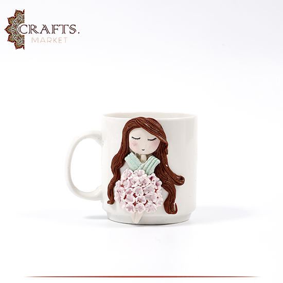 Handmade White Porcelain Mug in Girl Doll design Handmade White Porcelain Mug in Girl Doll design