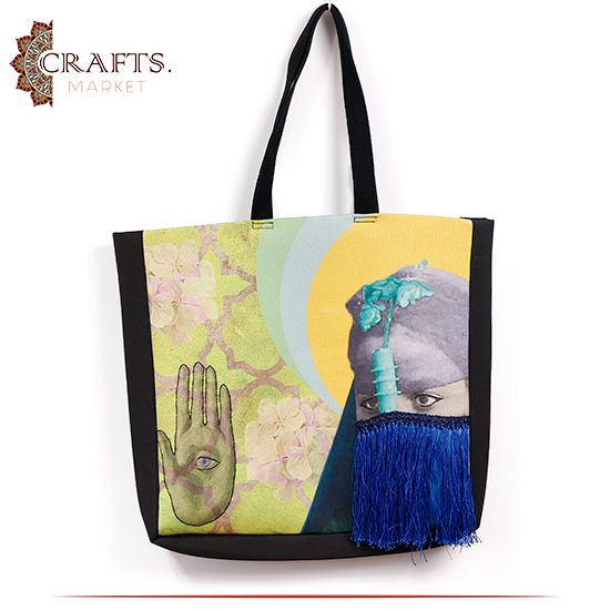 Handmade Black Women Tote Bag in Women With Veil design Handmade Black Women Tote Bag in Women With Veil design