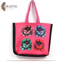 Handmade Black Women Tote Bag in Flowers design