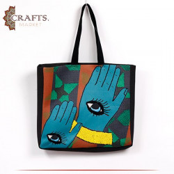 Handmade Black Women Tote Bag in Hamsa design