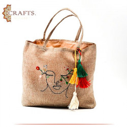 Handmade Beige Burlap Women Tote Bag