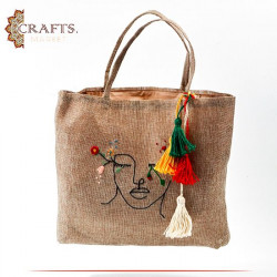 Handmade Beige Burlap Women Tote Bag