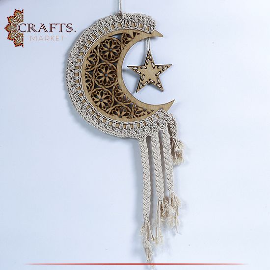 Handmade Macrame Wall Hanging Crescent Moon Shape Handmade Macrame Wall Hanging Crescent Moon Shape