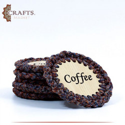  طقم كوستر كروشيه مصنع يدويا، 4 قطع بتصميم Coffee