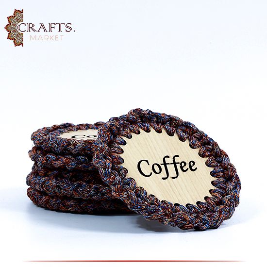 طقم كوستر كروشيه مصنع يدويا، 4 قطع بتصميم Coffee طقم كوستر كروشيه مصنع يدويا، 4 قطع بتصميم Coffee