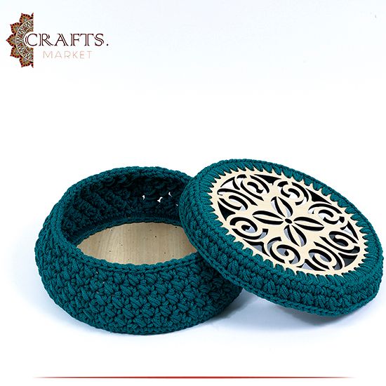 Handmade Dark Green Crochet Serving Tray Handmade Dark Green Crochet Serving Tray