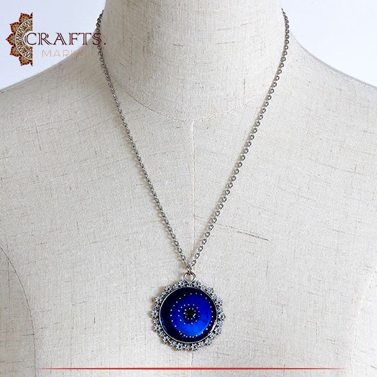 Handmade Metal Women Necklace adorned with Blue Eye Pendant Handmade Metal Women Necklace adorned with Blue Eye Pendant