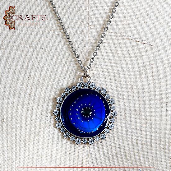 Handmade Metal Women Necklace adorned with Blue Eye Pendant Handmade Metal Women Necklace adorned with Blue Eye Pendant