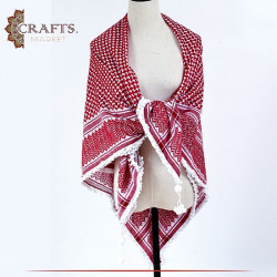 White & Red Shemagh knitted and fringed by hand 