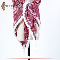 White & Red Shemagh knitted and fringed by hand 