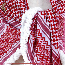 White & Red Shemagh knitted and fringed by hand 