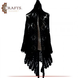 Hand-knitted Black Wool Women Scarf 