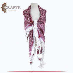 White & Red Shemagh knitted and fringed by hand 