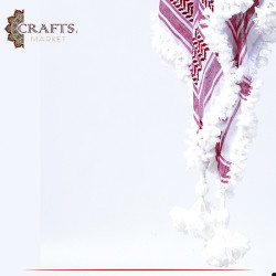 White & Red Shemagh knitted and fringed by hand 
